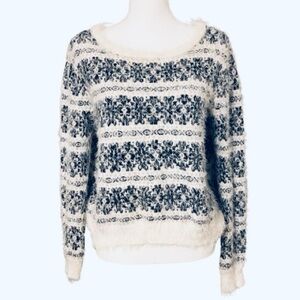 Jessica Simpson Fluffy Nordic Sweater | White/Black Knit Design (L)
